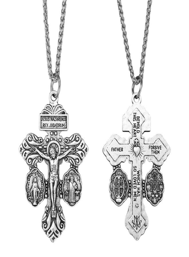 SANDOO Pardon Crucifix Necklace with St Benedict Medal - Cruz Del Perdon Catolica,Crucifijo Del Perdon,Regalo Religioso Católico De Plata Para Hombres Y Mujeres - Image 1